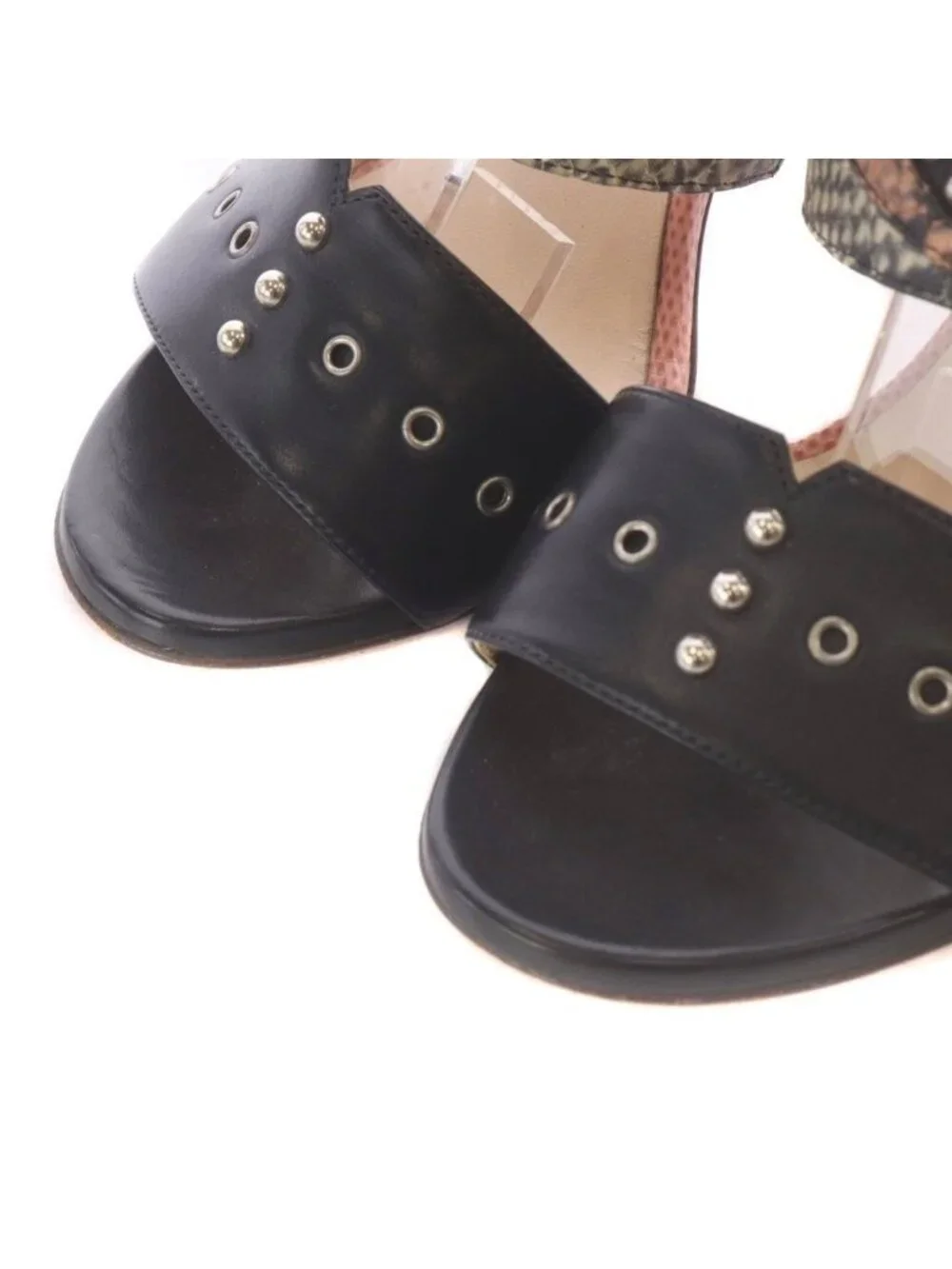 Fendi Rocker Bug Sandals Shoes Black Pink Beige Studded Pin Heels High 36
